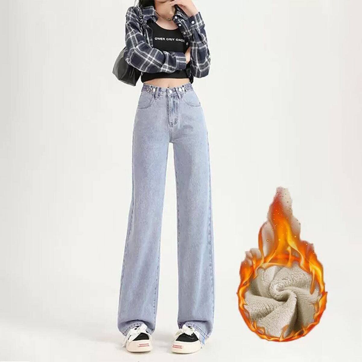 デニム パンツ 裏起毛 ストレート ジーンズ レディース 秋冬 防寒 保温 暖かい 韓国 大人 カジュアル おしゃれ ゆったり フリースデニム 体型カバー 裏ボアジーンズ 大人可愛い 大人女子