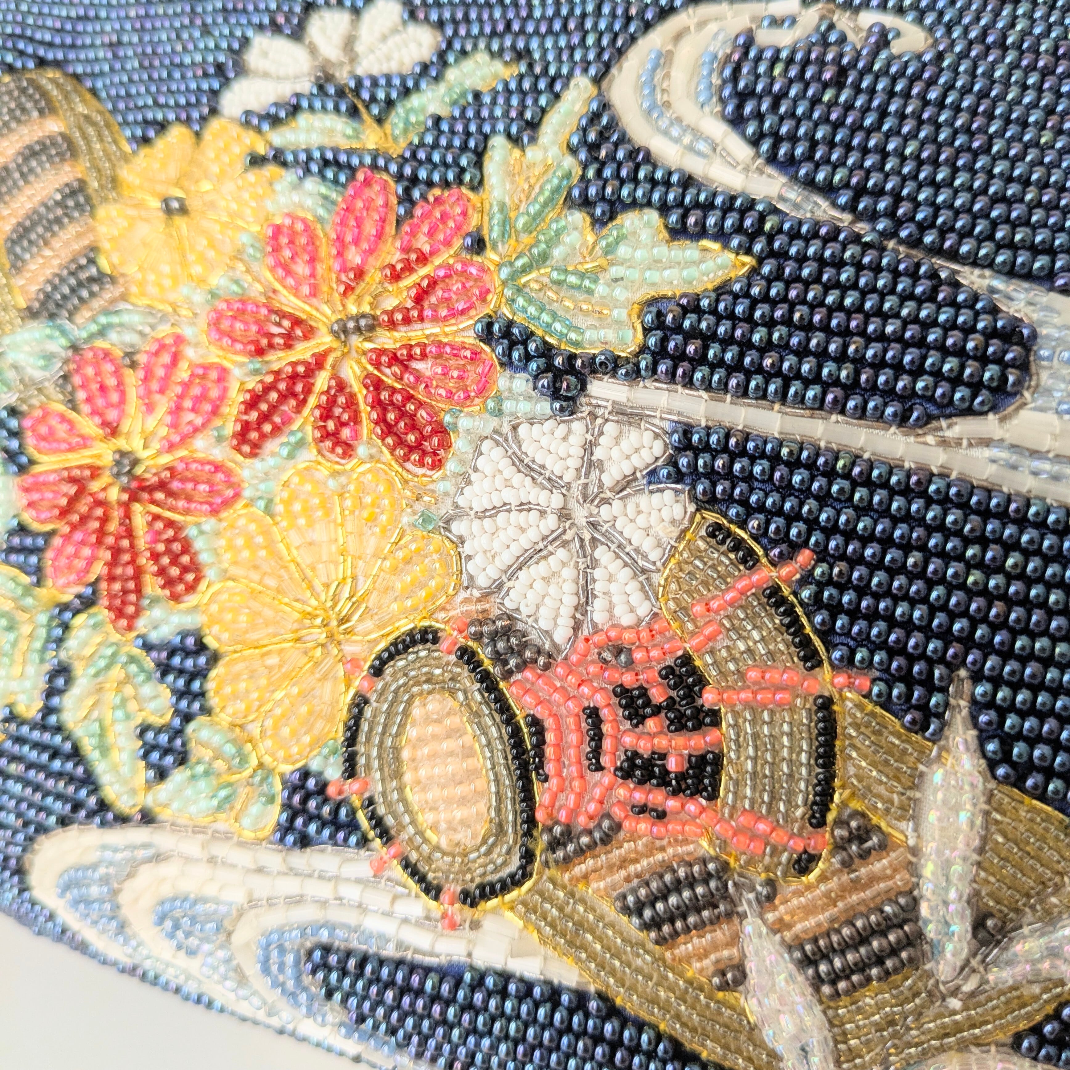 Vintage】ビーズ刺繍バッグ 紺色 金 花筏 パーティーバッグ 昭和レトロ