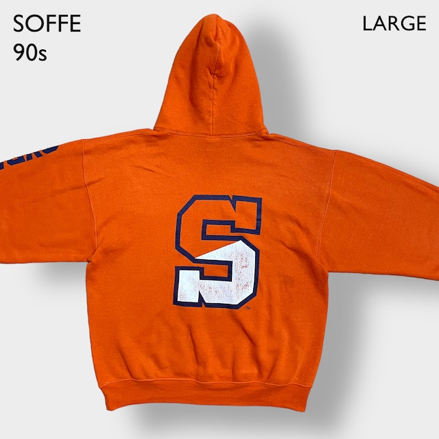 SOFFE 90s カレッジ ロゴ ワンポイント SYRACUSE UNIVERSITY バックプリント 袖プリント L プルオーバー パーカー スウェット フーディー シラキュー大学 ソフィー us古着