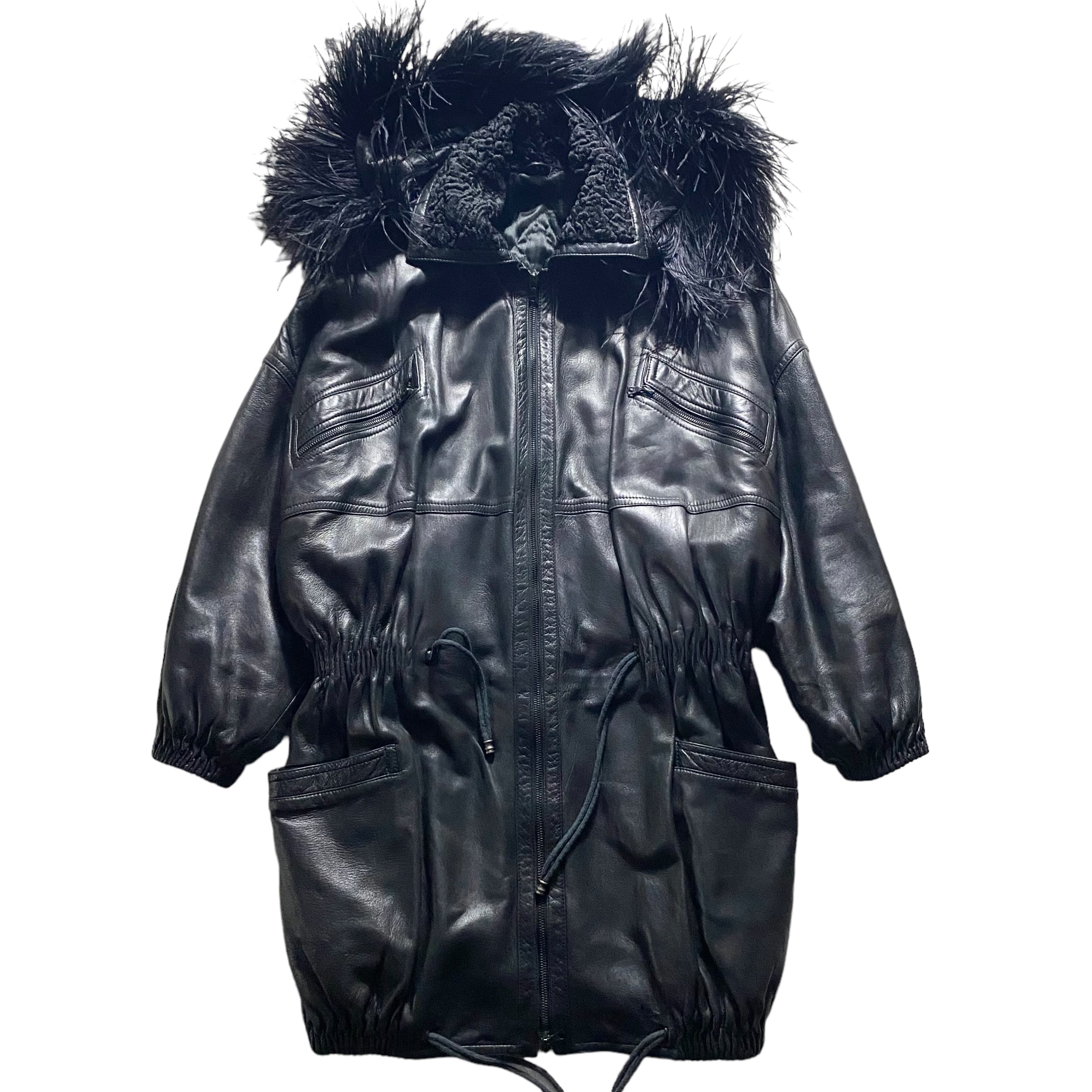 【GIANNI VERSACE】ファーレザージャケット archive GIANNI VERSACE black leather coat with removable feather