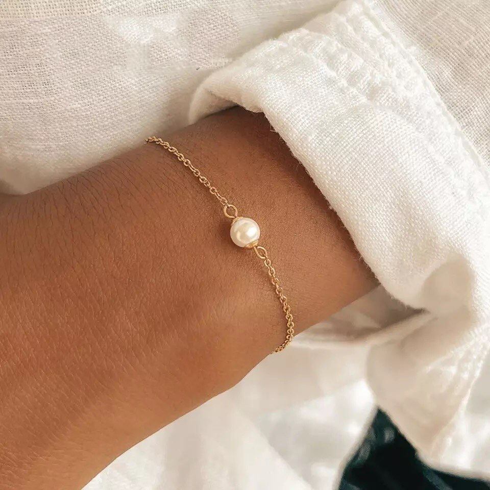 金アレ対応 316L 華奢見せパールブレスレット (0130)