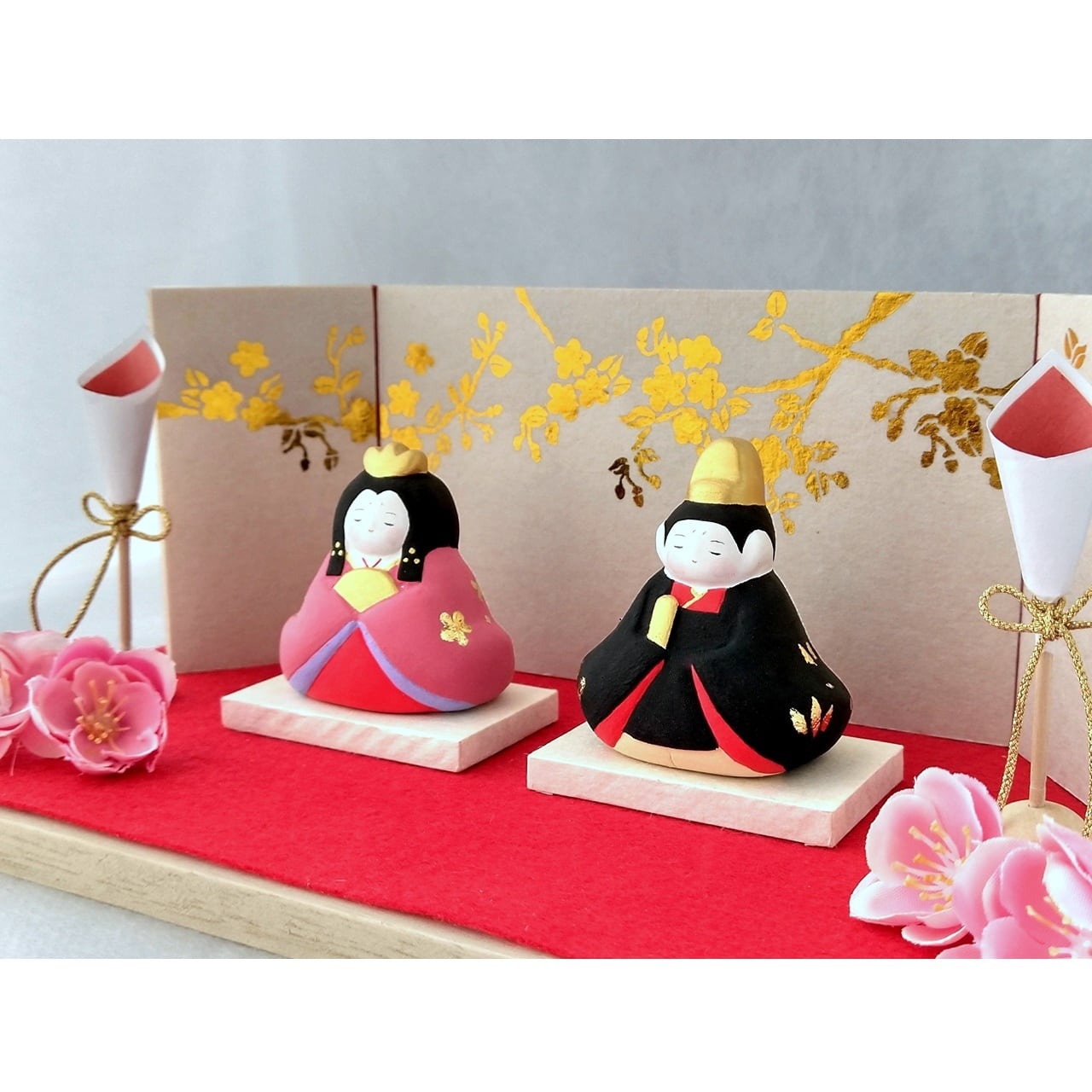 お雛様】 おひなさま 百花 親王飾りセット 「桃の花 屏風」 | 文鳥