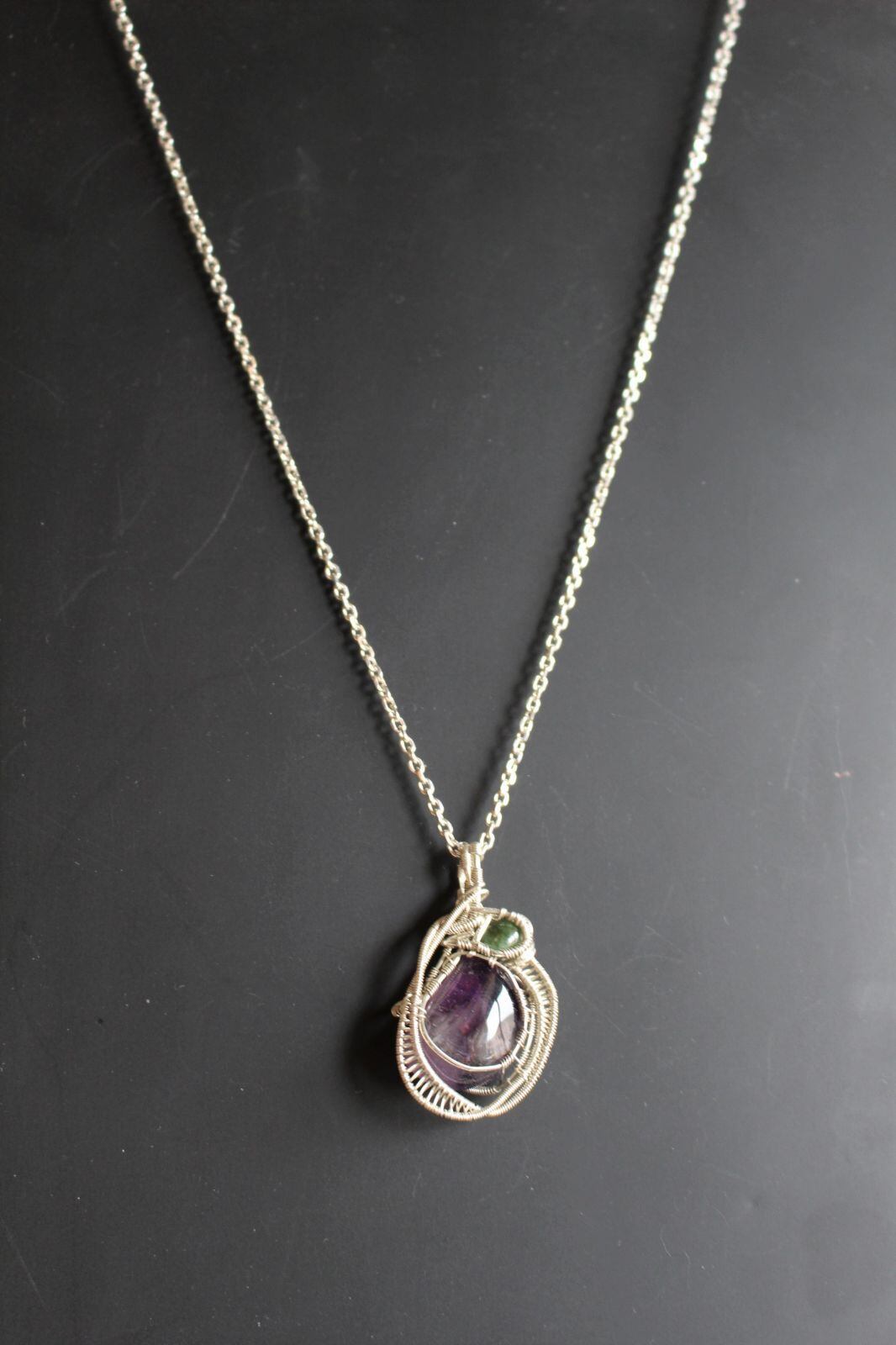 Amethyst & Emerald silver925 wirewrapping pendant