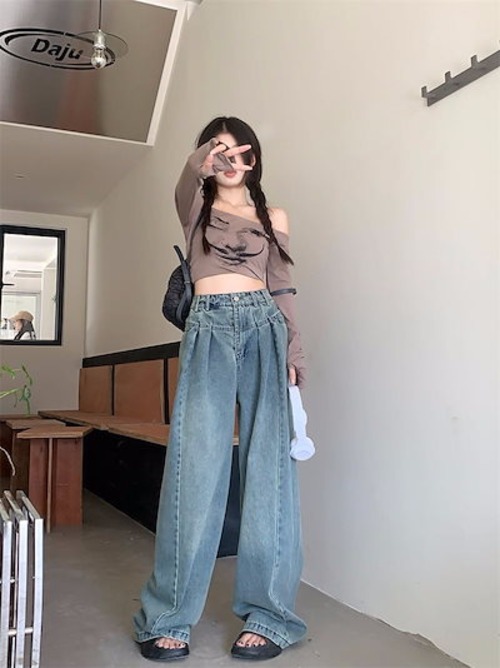 デニムパンツ ワイドパンツ デニム デニムパンツ バギー レディース ワイド フレア ジーンズ パンツ ジーパン かっこいい カジュアル ゆったり ダンス