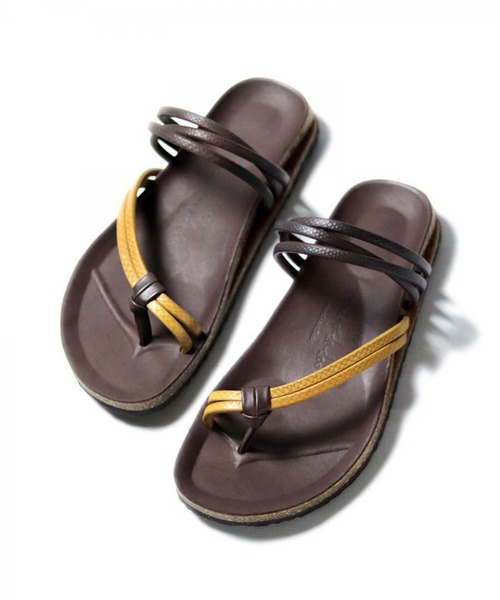 Italian Leather Foot Bed Code Strap Sandal　Brown