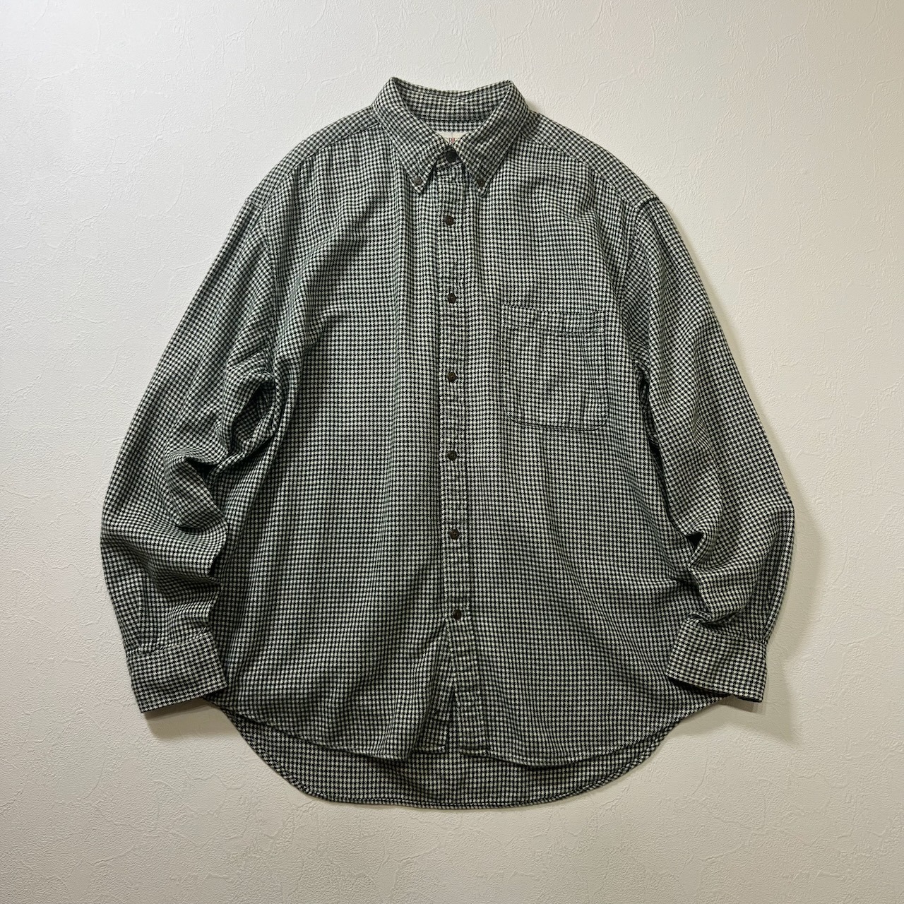 90s J.CREW BD ネルシャツ 千鳥格子 長袖シャツ ジェイクルー グリーン 生成り M 古着