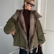 【受注予約1週間】Fox eco fur padded mid length BZ/khaki