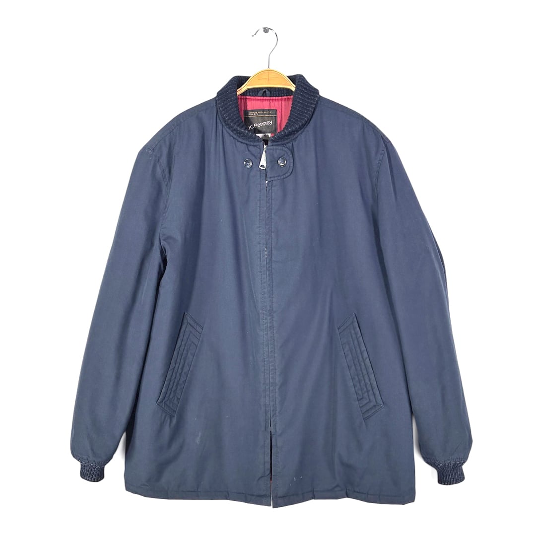 70s JCペニー ヴィンテージ ファラオジャケット 中綿ライナー タロンジップ ネイビー JCPenney 大きいサイズ XXL相当 古着 DZ0818