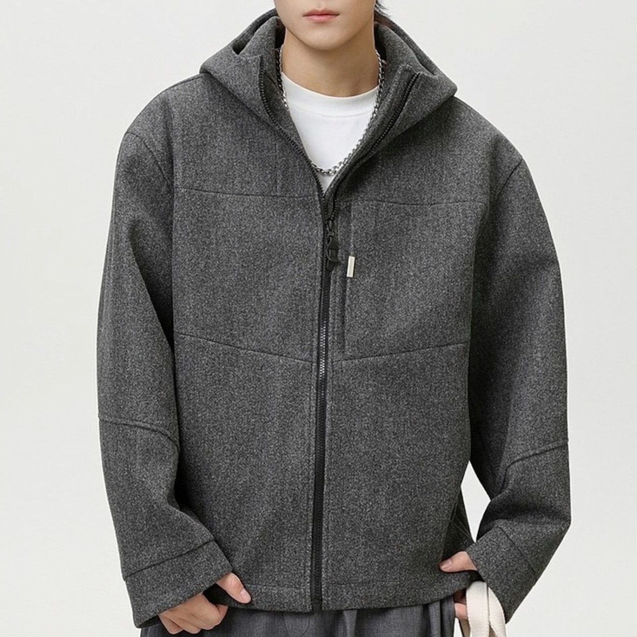 Zip-up hip-length hooded jacket ◇2color H0981