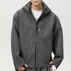 Zip-up hip-length hooded jacket ◇2color H0981