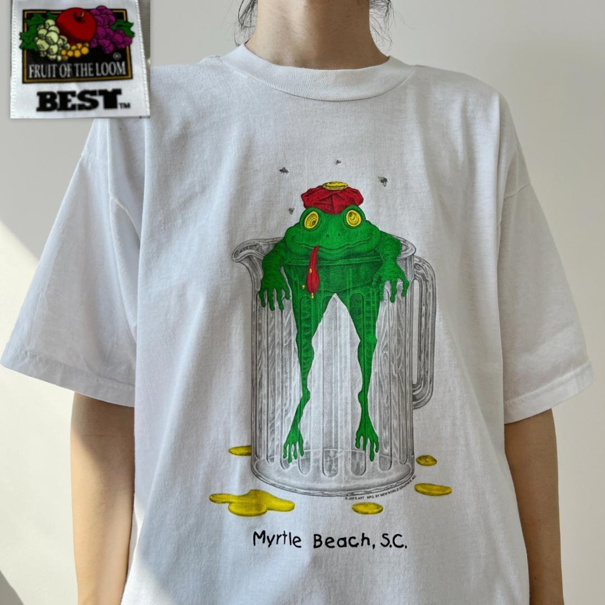 XZ89 00s 白T カエル 爬虫類 イラスト グラフィック Tシャツ 00s 