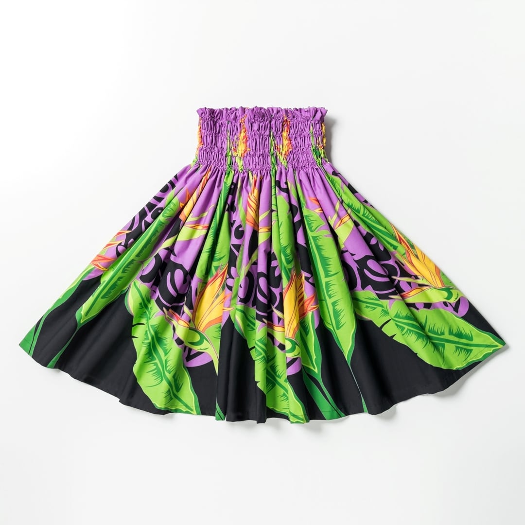 日本製 フラダンス衣装】ブラック MAHALO マハロ パウスカート 黒 黄