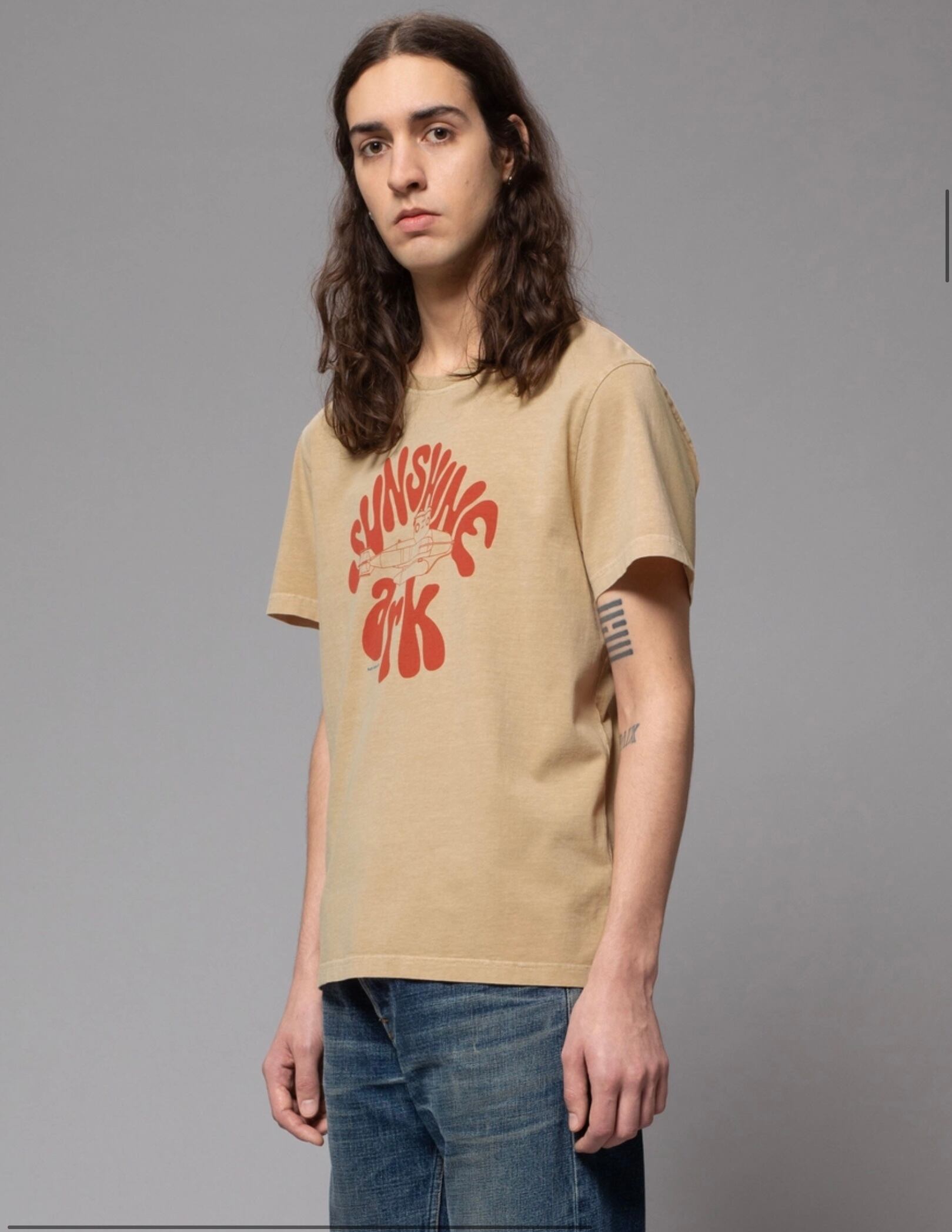Nudie jeans 2022 ヌーディージーンズ SUMMER COLLECTION Roy Sunshine Ark Faded Sun プリントTEEシャツ