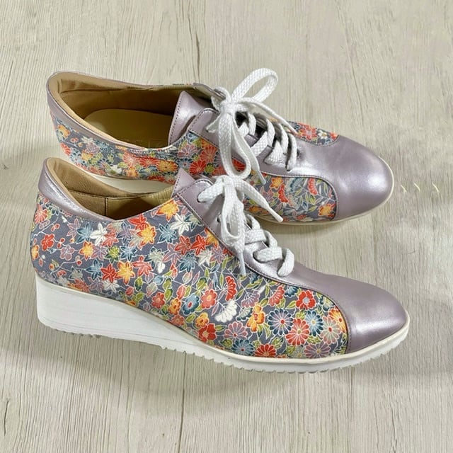 和ごころスニーカー【本革パープル✖️絹着物ちりめん】