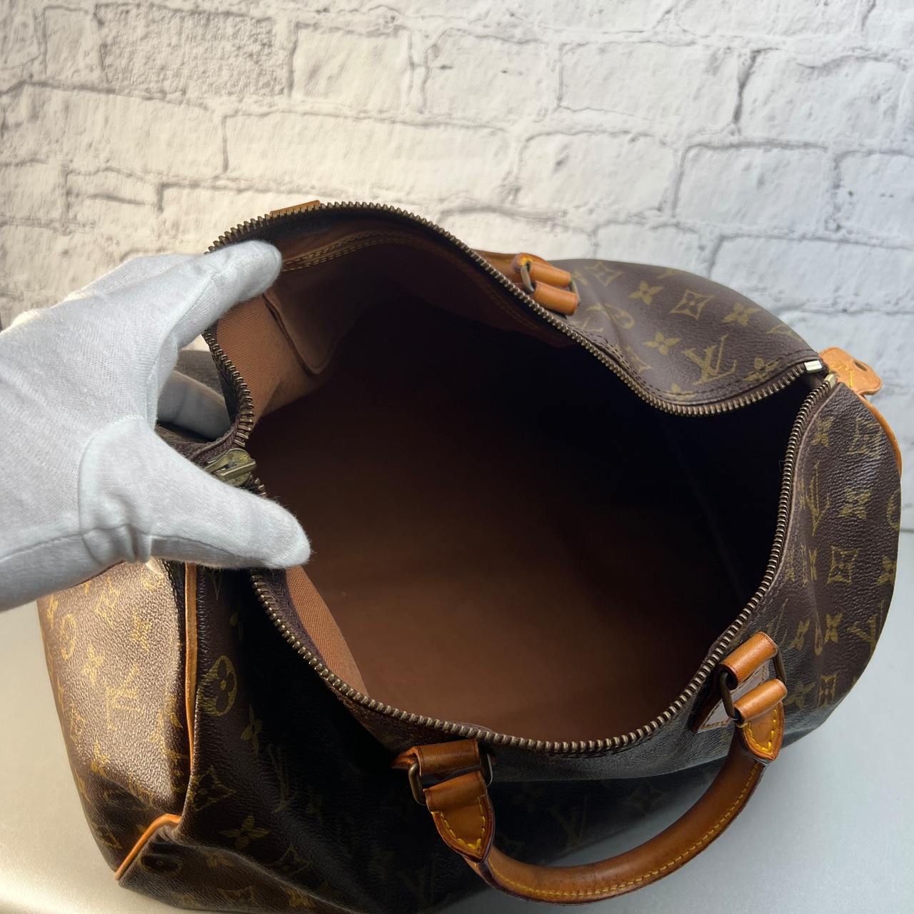 LOUIS VUITTON ルイヴィトン  モノグラム スピーディー レザー ハンドバッグ ブラウン A-10240