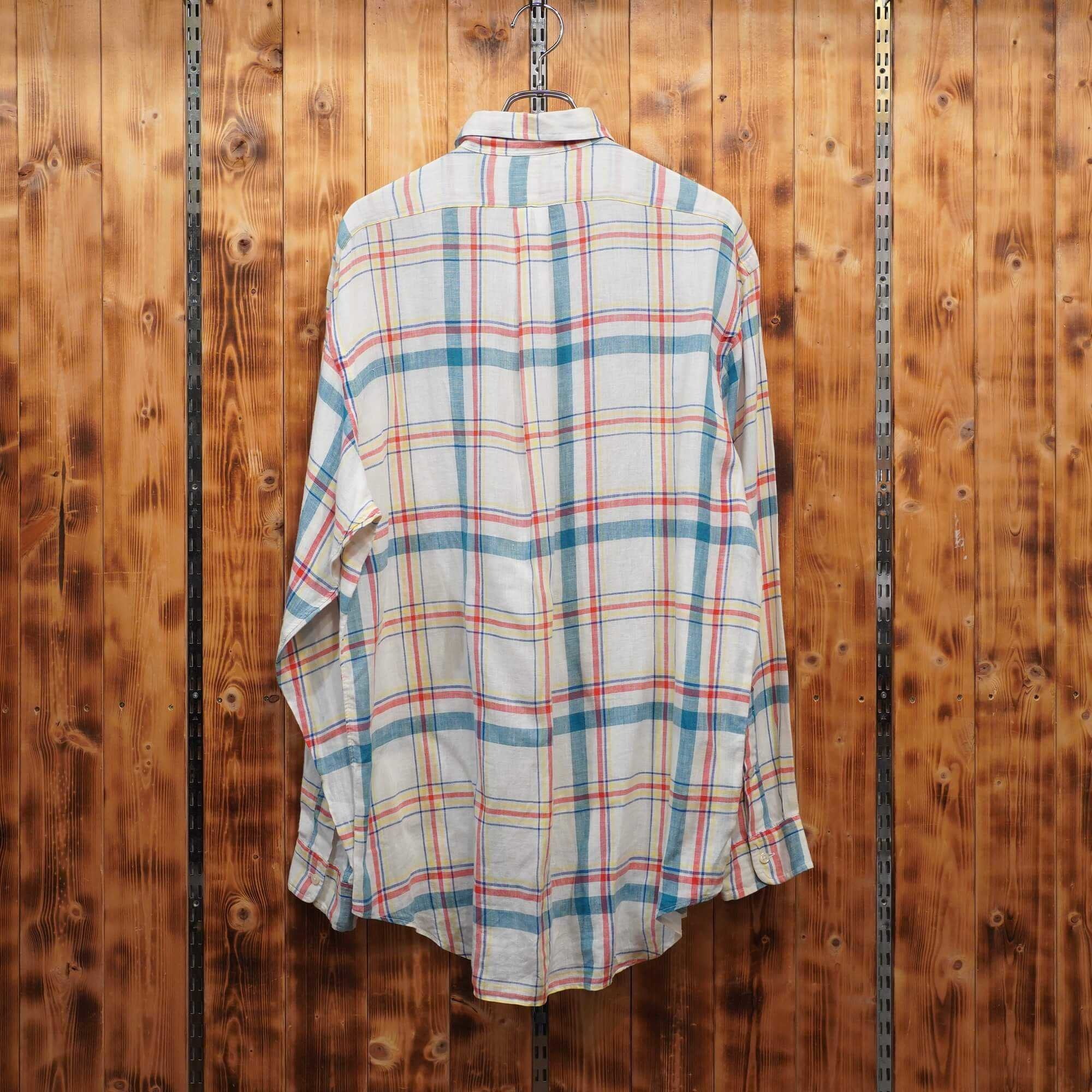 希少　90's ラルフローレン　コットン×リネン　シャツ ELLIOTT 90s ralphlauren elliott linen リネン シャツ M/ラルフローレン