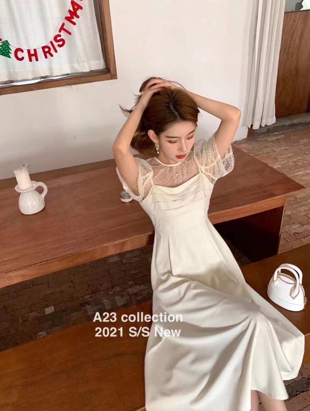 ドットチュール切り替えワンピース　AJ3396-959