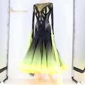 社交ダンス 衣装 The ONE ザワン スタンダードドレス ワンピース ドレス フロート レース 黒 黄色 グラデーション デモ 競技 ダンス パーティ 発表会 ベロア ブラック系 イエロー系 高級感 フロア映え ドレス美しい デモ用 カラフル グラデーションドレス スタンダードダンス衣装 おしゃれ ダンスイベント 競技用ドレス