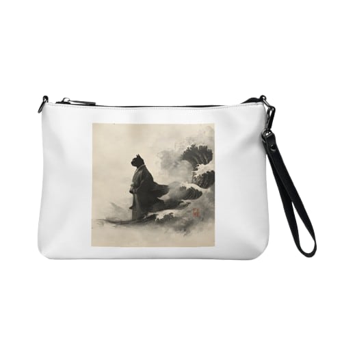 「荒波を越える、黒き江戸猫」クロスボディバッグ ショルダーバッグ/"A Black Edo Cat Crossing the Rough Seas" Crossbody Bag/Shoulder Bag
