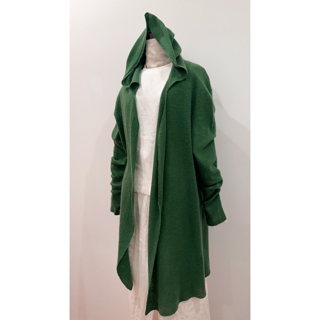 カシミヤのロングカーディガン　アースグリーン