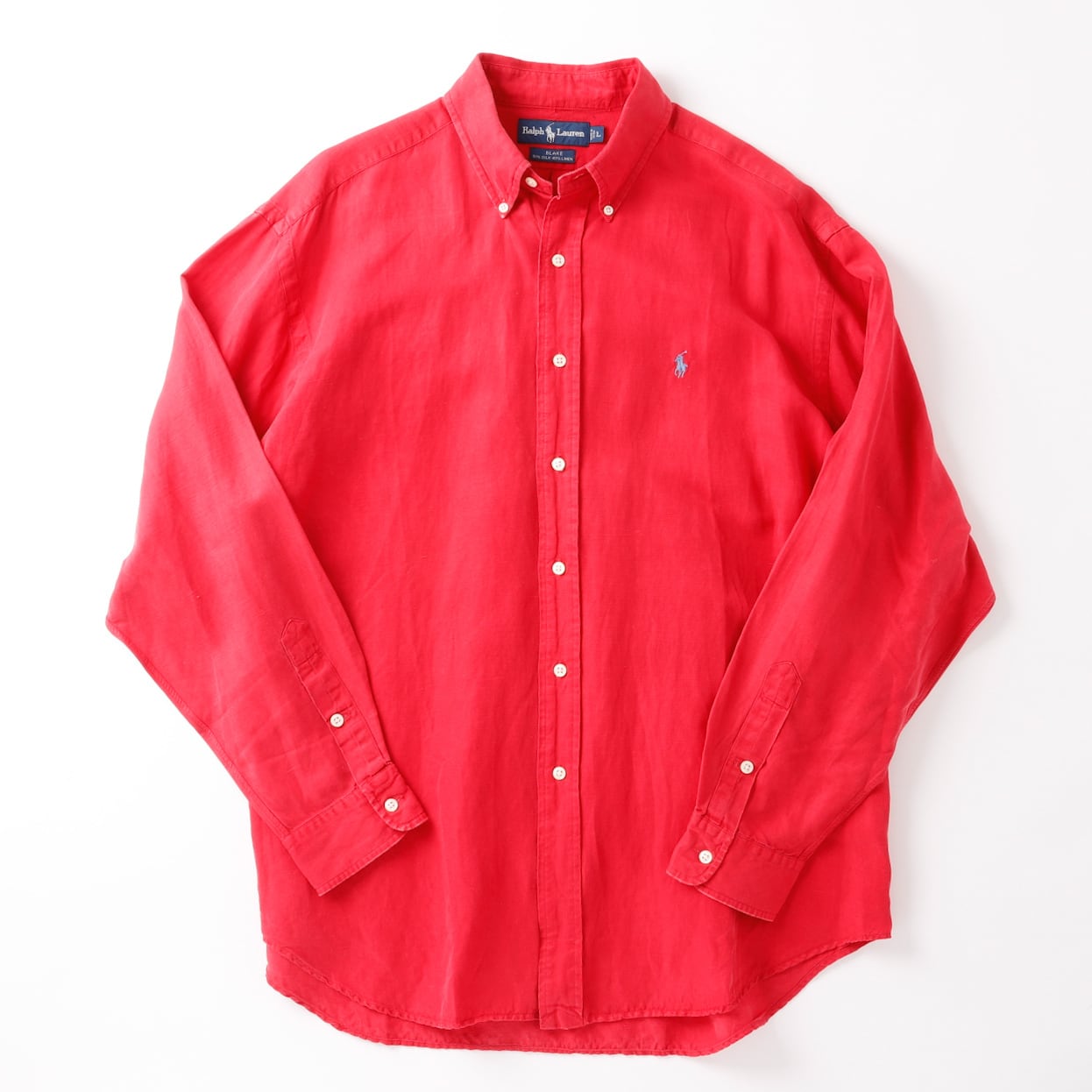 美品】80s Ralph Lauren special silk linen shirt red big size  
