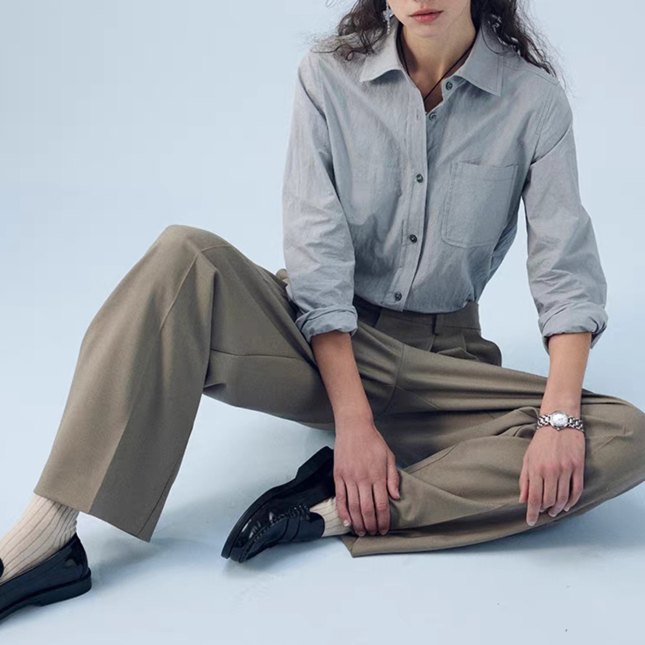 Pleated Wide Straight Full Length Pants T4302