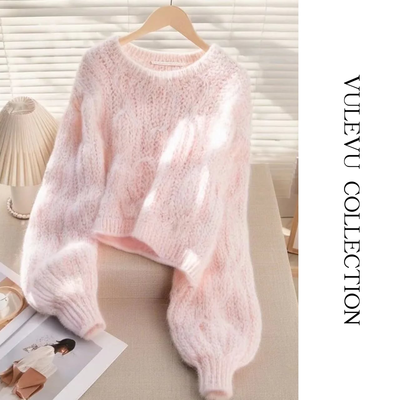 ペールピンク ニットプルオーバー T166