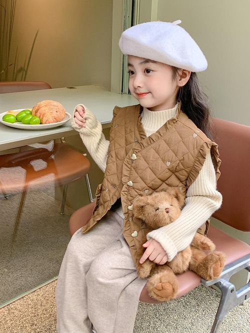 ベスト キッズ 女の子 ベビー 春秋 アウター おしゃれ 韓国 子供服 ジレ フリル ハート