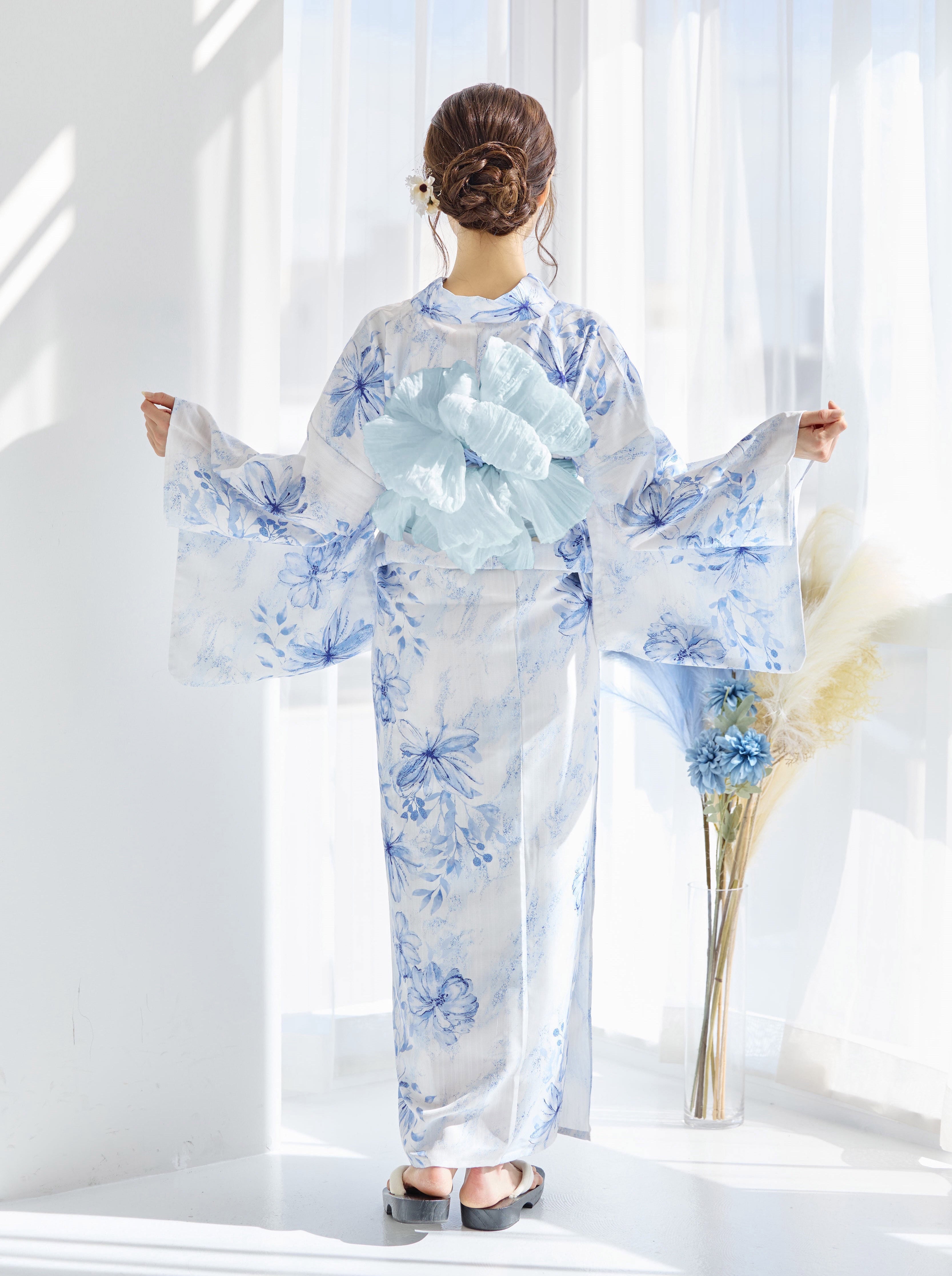 値下げ中！　【唯一無二！】天使のカート（シャンアンジュ）　浴衣の花柄です 高級浴衣4点set涼の水墨花重ね Y4-44 | ANDESIR【アンデジール