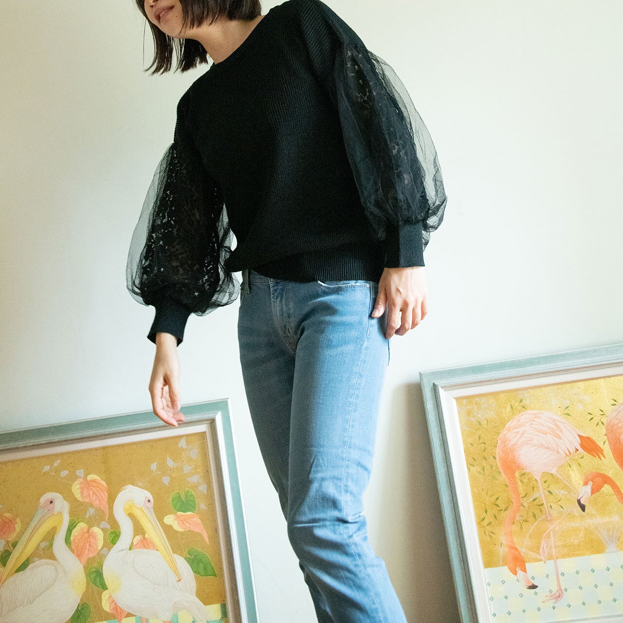 レースボリューム袖ニットPO_B