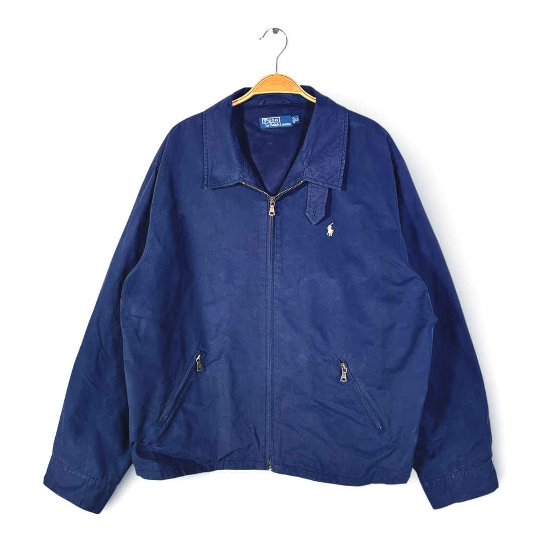 ラルフローレン ハーリントンジャケット スウィングトップ ピーチスキン チンスト POLO RALPH LAUREN ネイビー サイズXL 古着 DZ0773