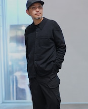 MAYKAM - Knit Shirt :Black|ワイルドシルク混/度詰め編み/ヨーク&カフス編地切替/立体袖