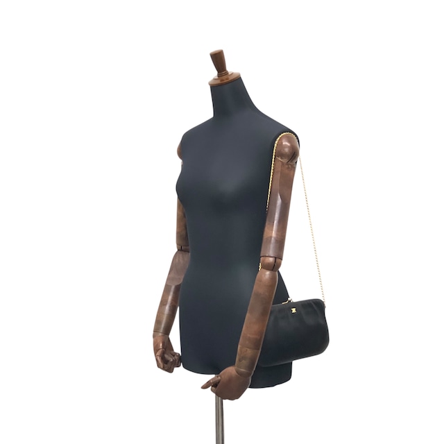 CELINE セリーヌ ショルダーバッグ ブラック ブラゾン レザー がま口 チェーン vintage ヴィンテージ オールド fsu5cp