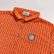 美品 Paradiso パラディーゾ ロゴ総柄 半袖 ドライ ポロシャツ サイズ LL /オレンジ/レディース/ゴルフ