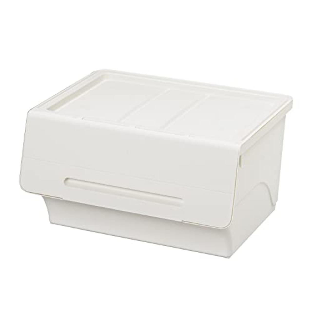 サンカ フロック 重ねて使える蓋付き衣装ケース ワイド ホワイト おしゃれな大容量収納 引き出さずに使える前面開閉式 カパっとひらく固定できるフタ キャスター取り付け可能 日本製 衣類 収納ボックス (幅57×奥行46×高さ31cm) froq fr-W30NWH/WH