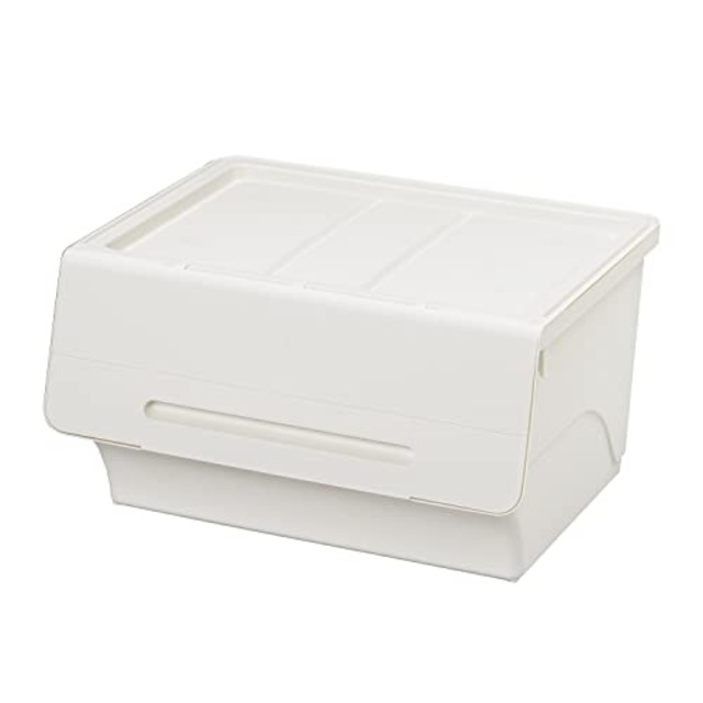 サンカ フロック 重ねて使える蓋付き衣装ケース ワイド ホワイト おしゃれな大容量収納 引き出さずに使える前面開閉式 カパっとひらく固定できるフタ キャスター取り付け可能 日本製 衣類 収納ボックス (幅57×奥行46×高さ31cm) froq fr-W30NWH/WH