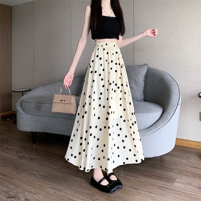 ドット柄 スカート レディース フレアスカート ロング丈 ボトムス