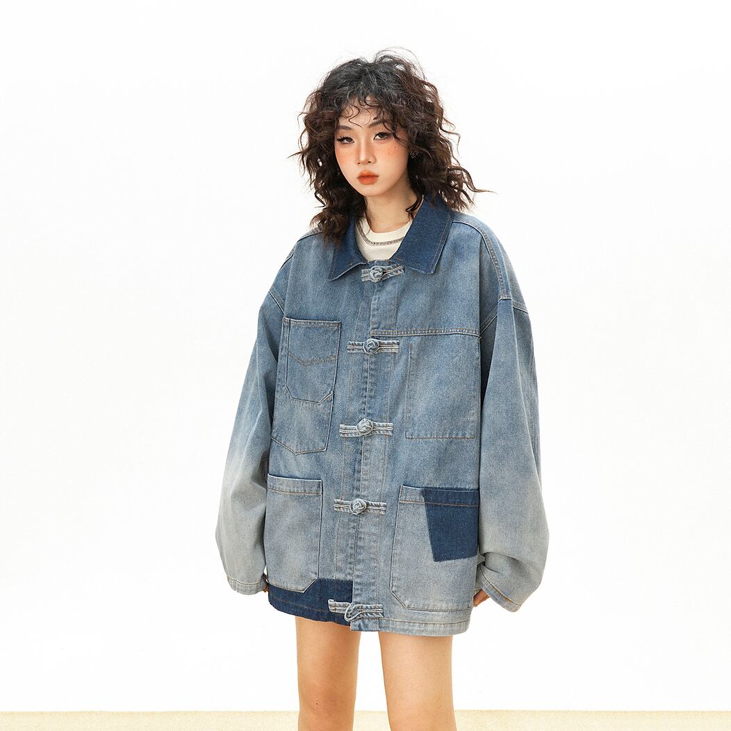 YIYI薄藍のチャイナ風デニムジャケット | citron elegant