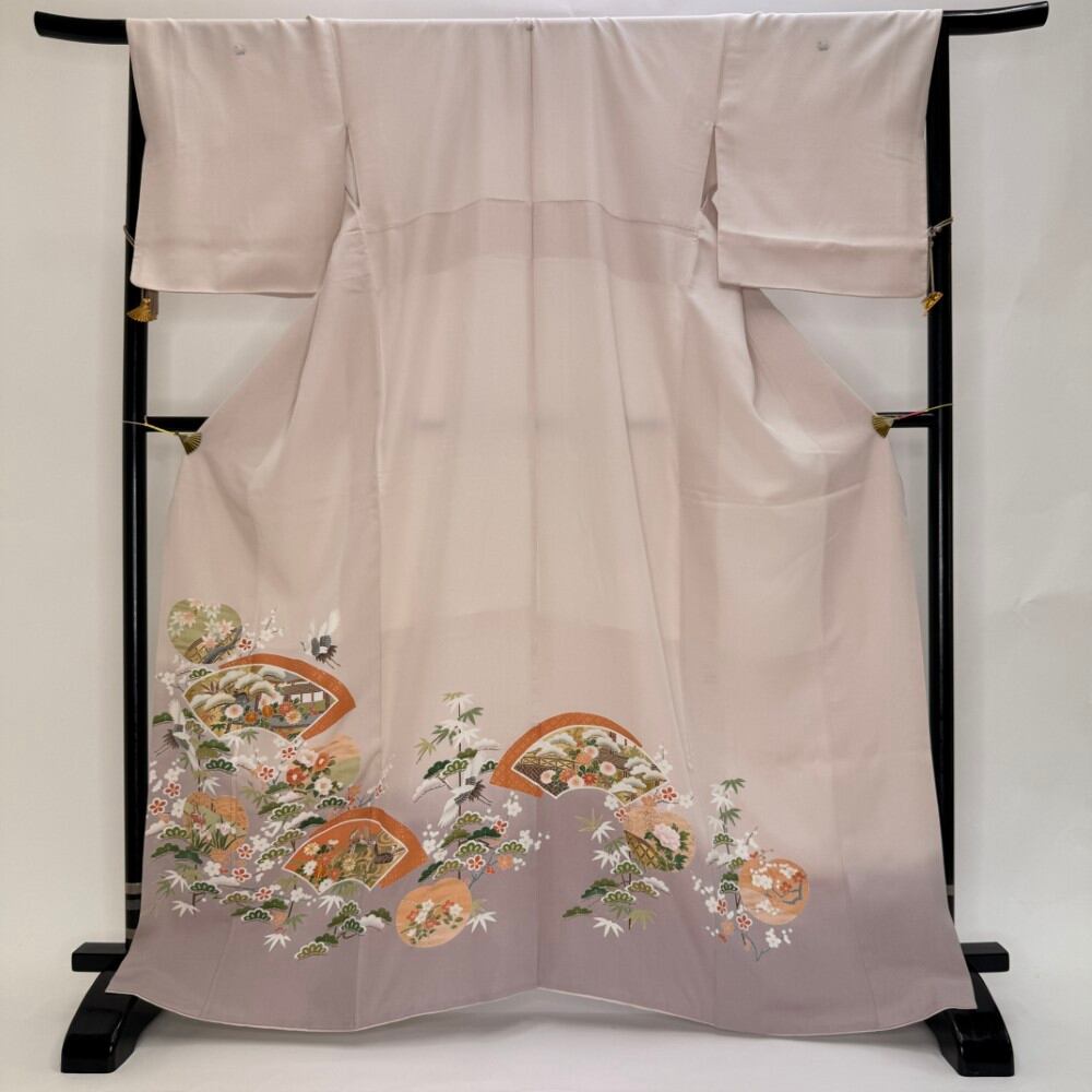 色留袖 結婚式 紋付 リサイクル着物 正絹 裄67.7cm L size リメイク 中古 礼装 リユース 6415