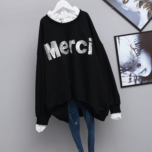 【即納商品】sequin lace sweatshirt　　　1-1082