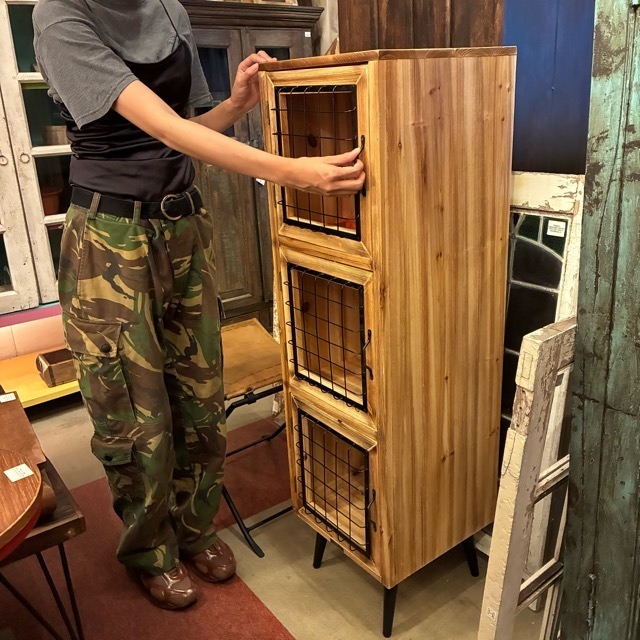 Wood Cabinet 3FLOOR　ウッドキャビネット 3フロア　3段　ミリタリー　収納家具　棚　リビング　寝室　ガレージ　インダストリアル　簡易組み立て式