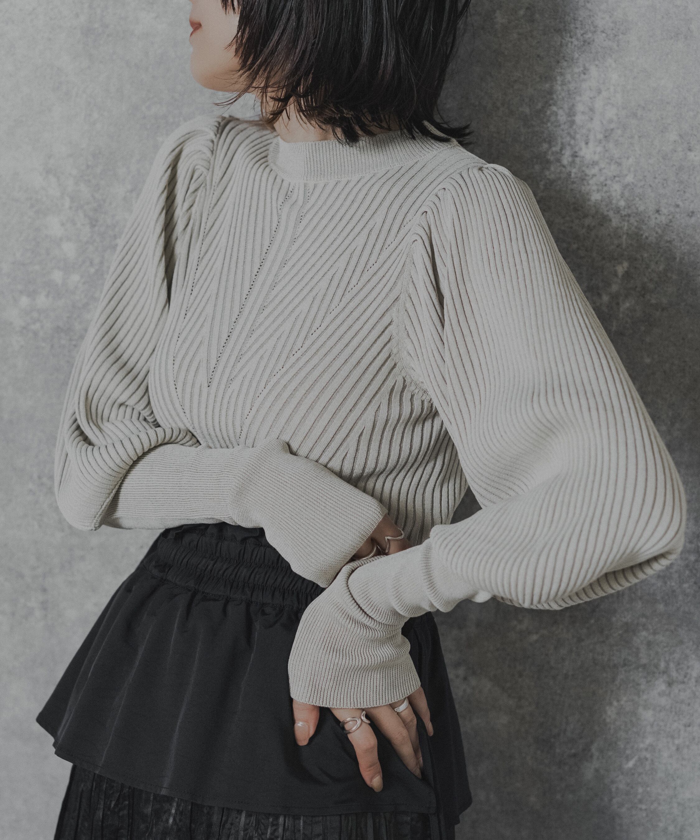 CHAMBLAY RIB KNIT TOPS (IVORY) | ANOGH