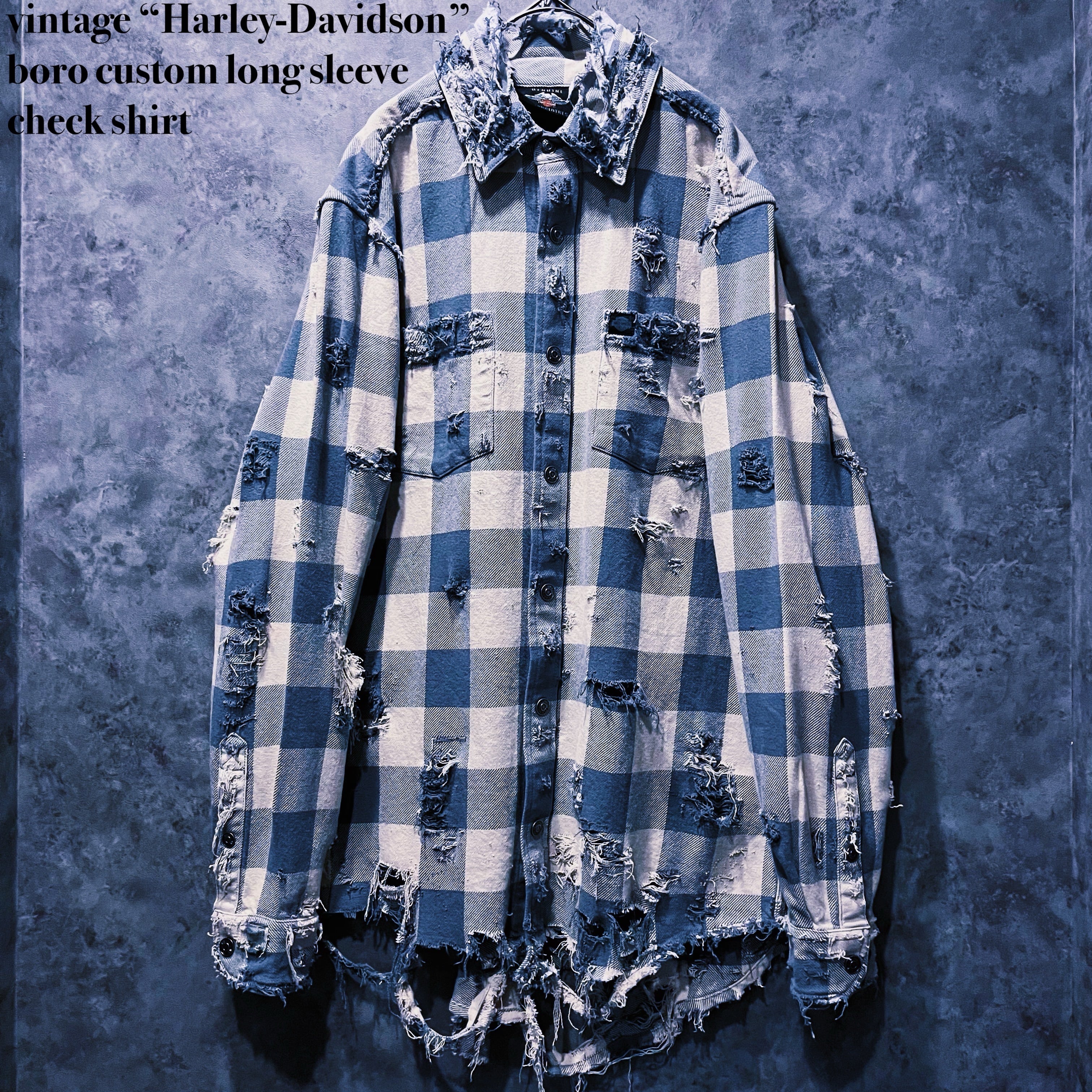 【doppio】vintage “Harley-Davidson” boro custom long sleeve check shirt