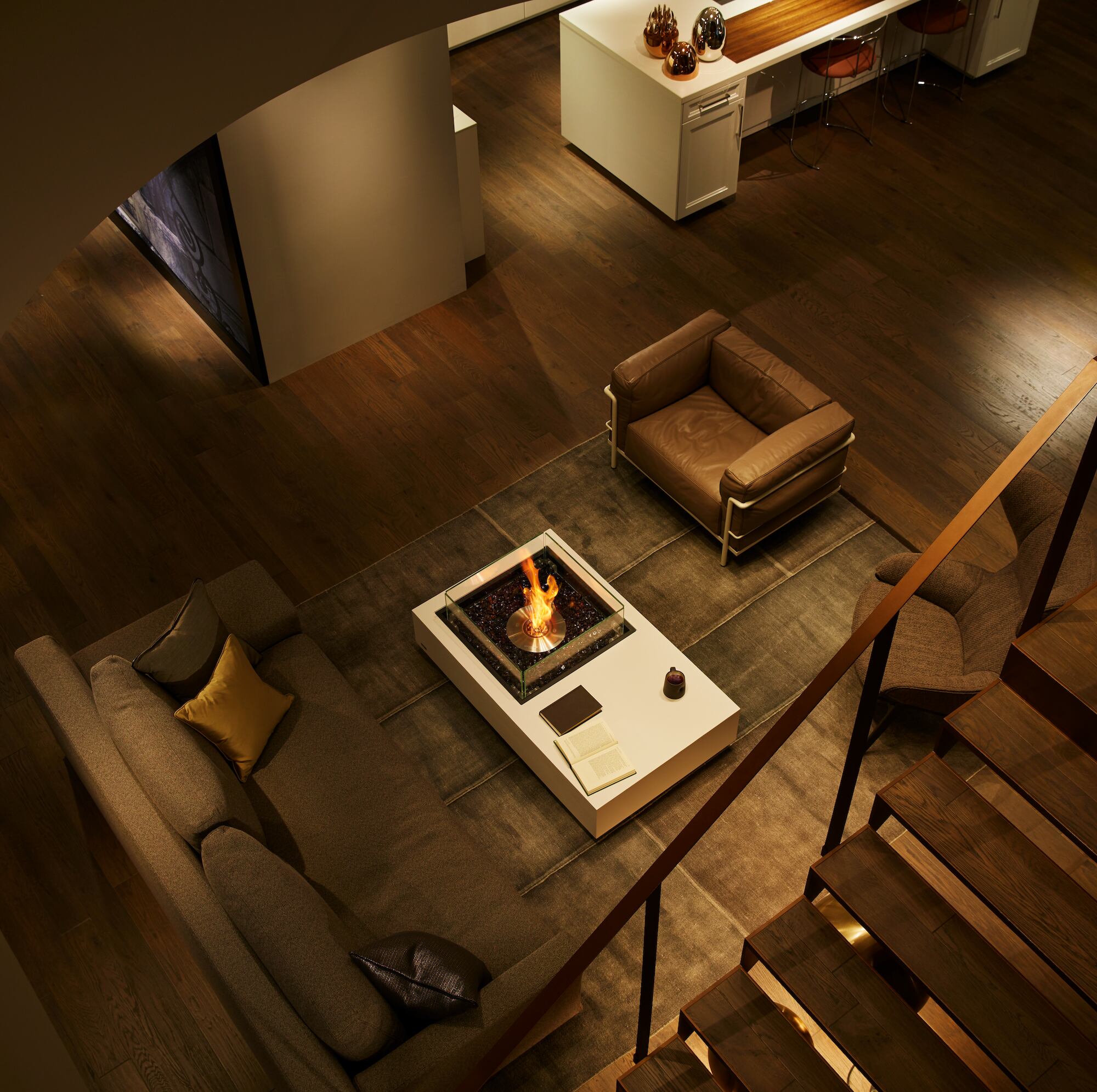 バイオエタノール暖炉テーブル（焚き火台兼用） 大理石ローテーブル