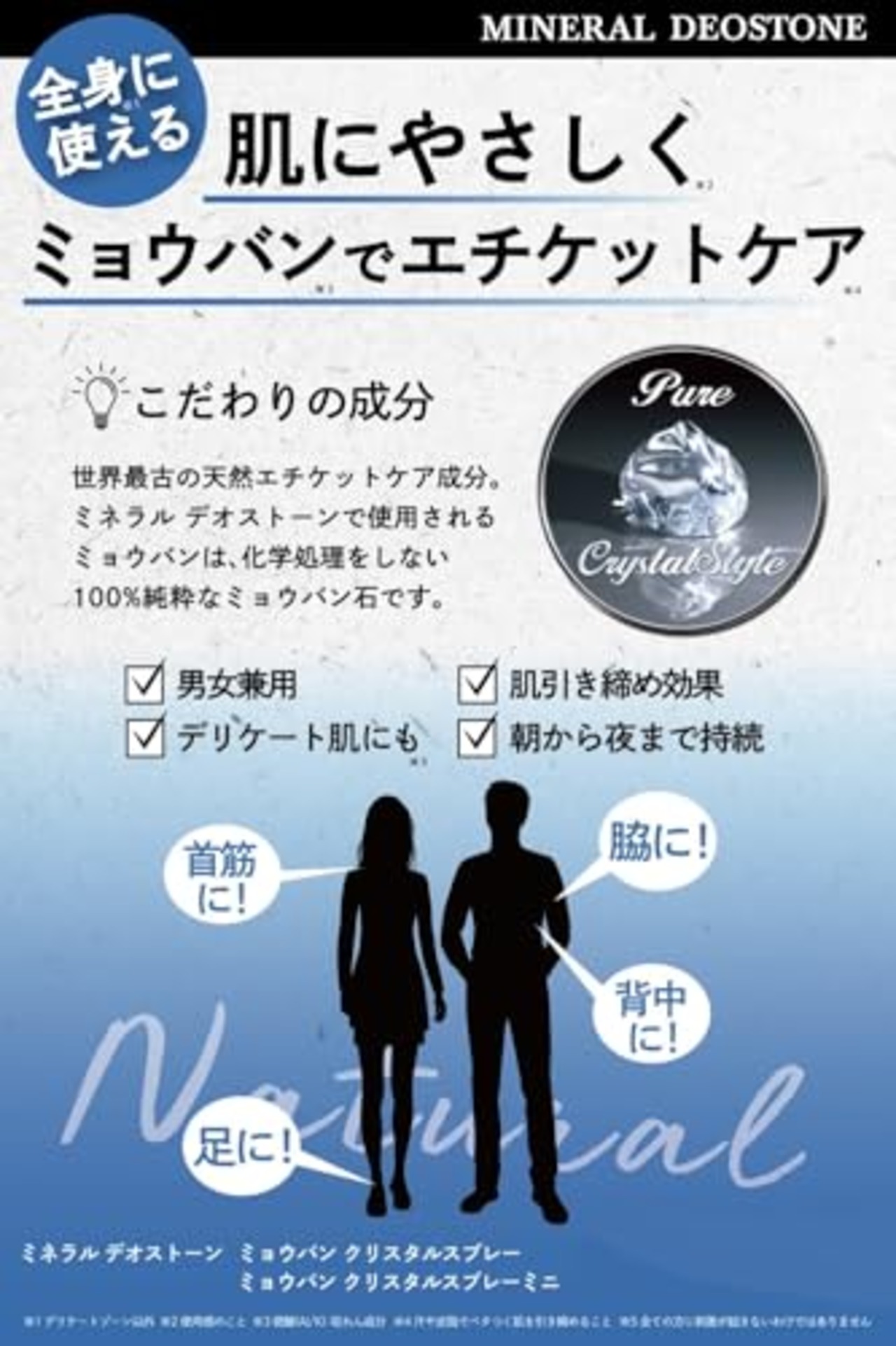 ミネラルデオストーン ミネラル デオストーン ミョウバン クリスタルスプレー ニオイ 気にならない エチケットケア 無香料 イタリア製 持ち運び 50ml