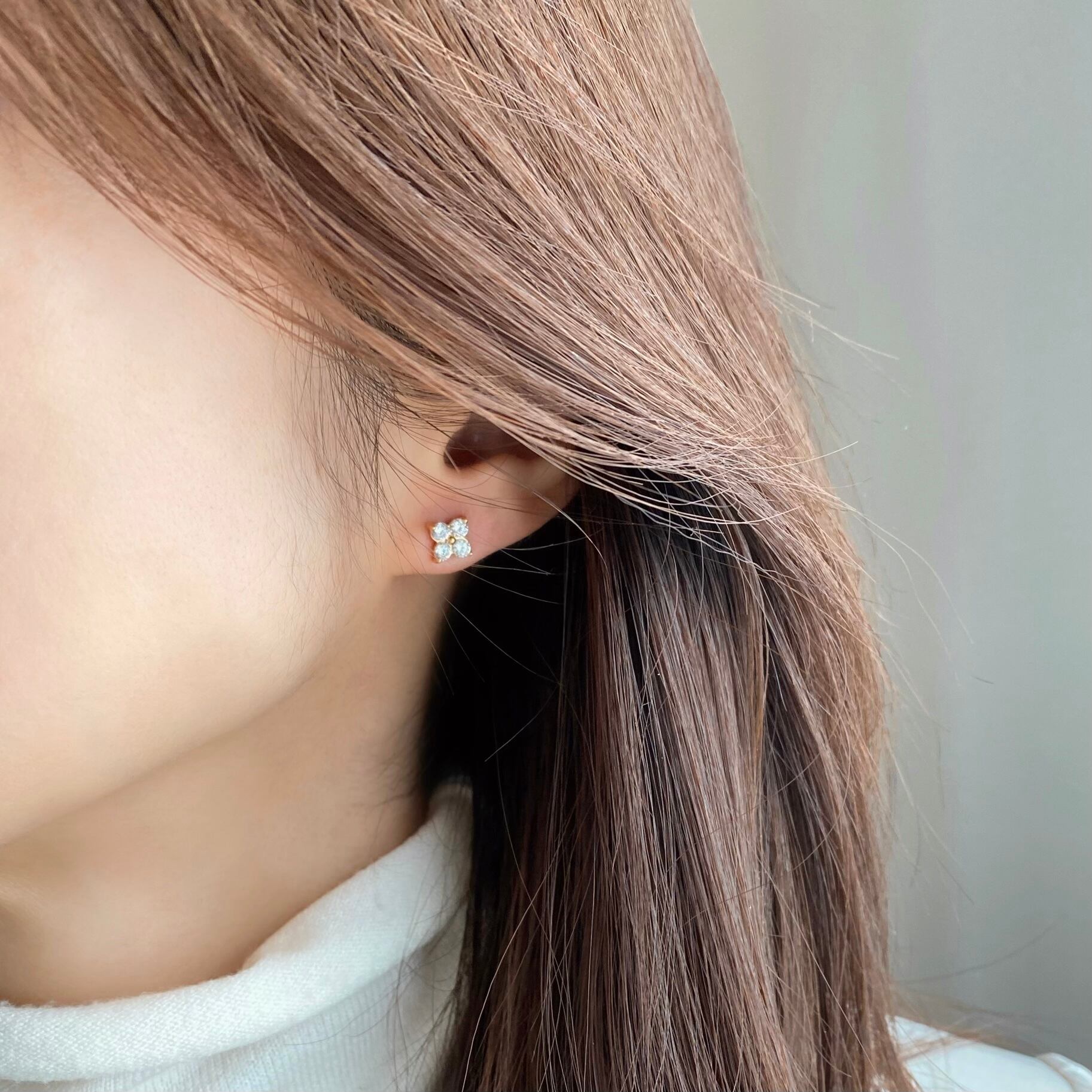 天然石☆クローバーホワイトシェル×ジルコニアのピアス14kgf 天然石☆クローバーホワイトシェル×ジルコニアのピアス14kgf