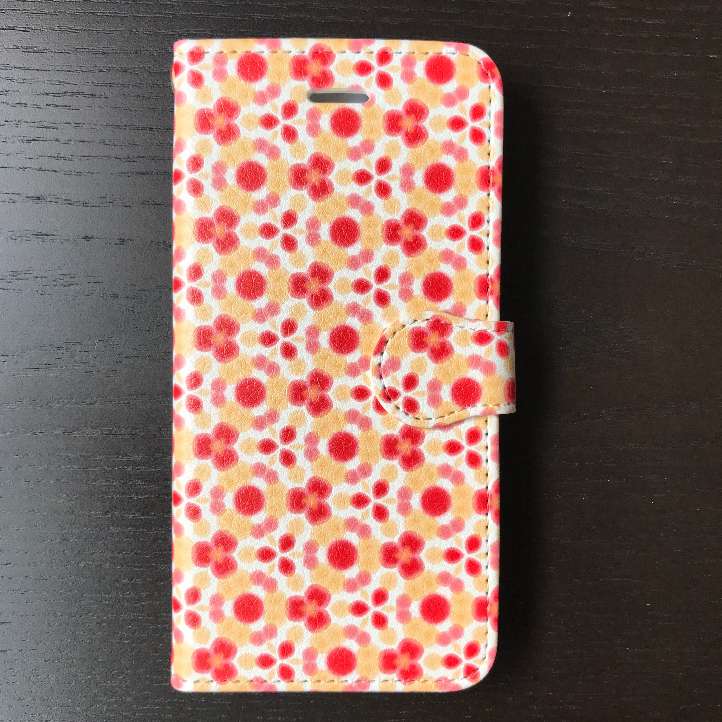 赤い小花柄 手帳型スマホケース iPhone/Android対応