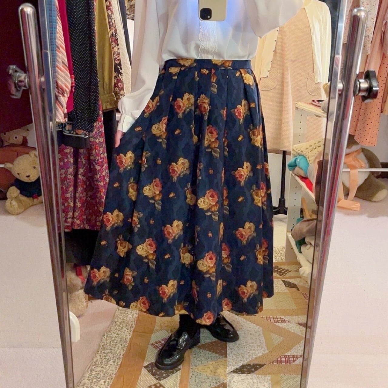 antique rose blue diamond tuck skirt