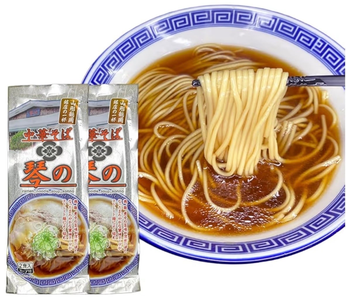 【NIPPON麺遊記】【送料込】山形鶴岡の銘店 中華そば琴の 乾麺2食入2袋セット