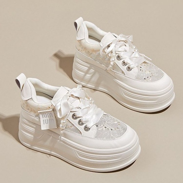 レースアップ スパンコール プラットフォーム ダッドスニーカー 2color 26023